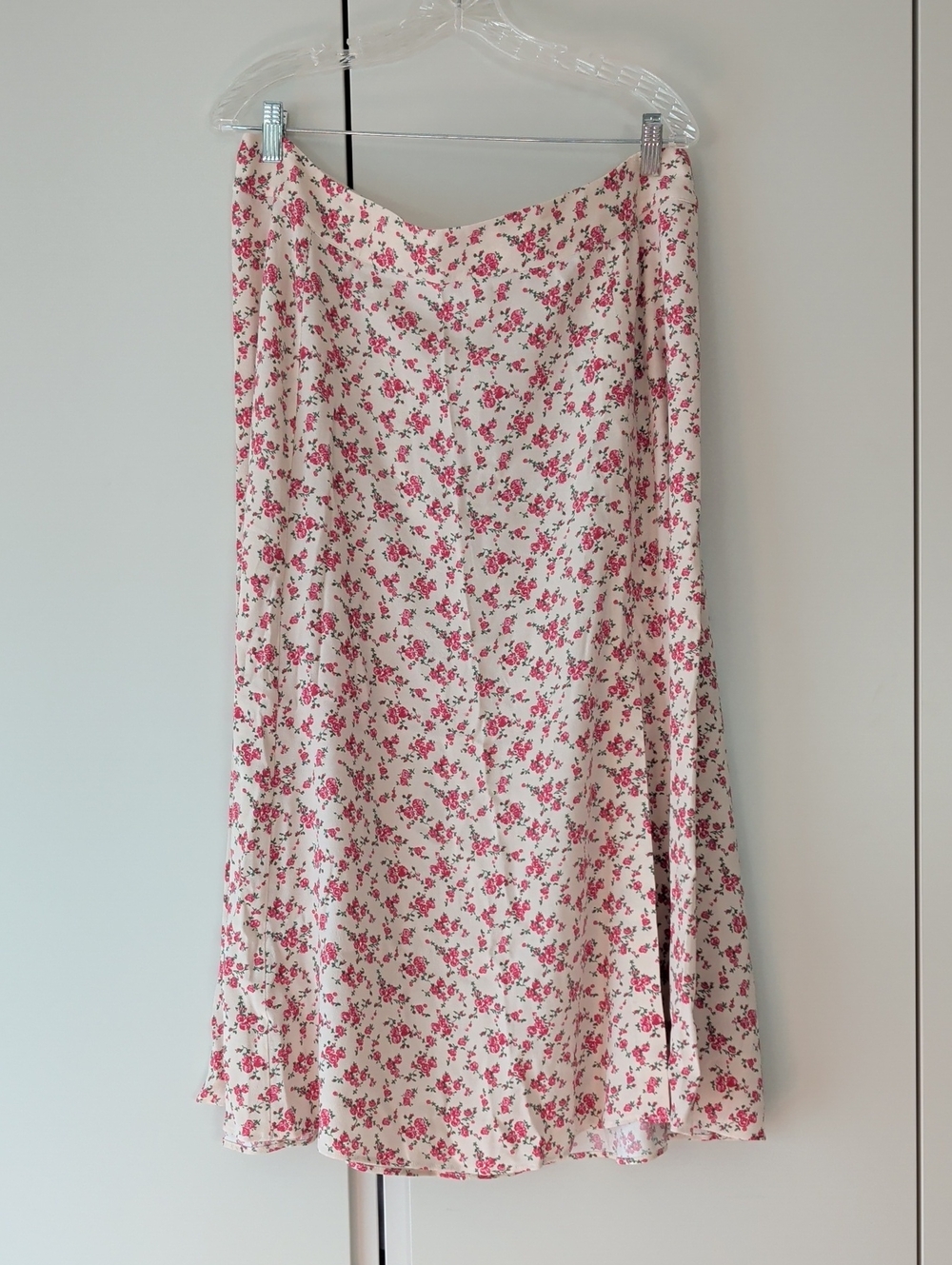 Sezane Tabata Cream Midi Slit Skirt with Pink Floral Print